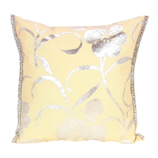 Hand-Painted Silver Floral Pillow For Sale - Image 11 of 13