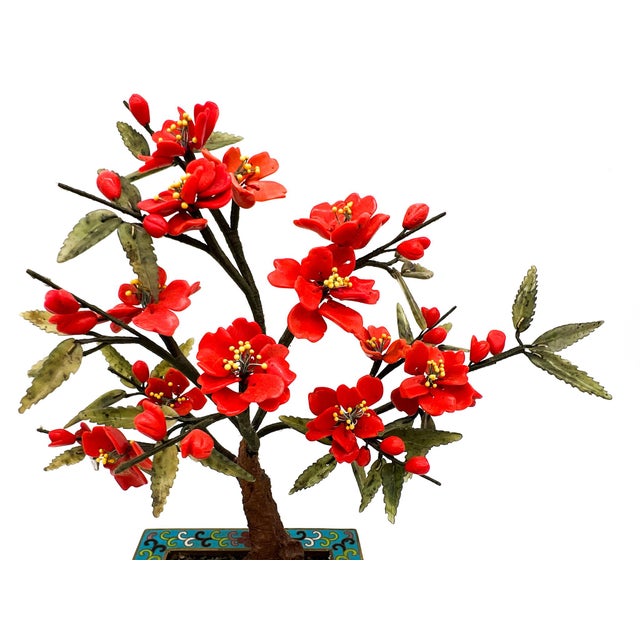 Vintage Cloisonné Flowering Jade Bonsai Tree in Enamel Planter | Chinoiserie Décor Accent - Hollywood Regency, Asian Inspired, Traditional For Sale In Houston - Image 6 of 12