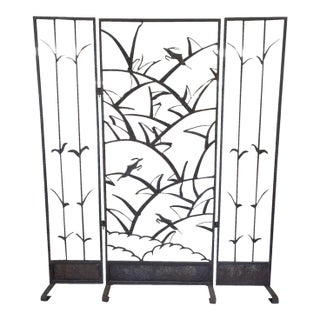 Hand-Forged Iron Three-Panel Divider/Floor Screen For Sale