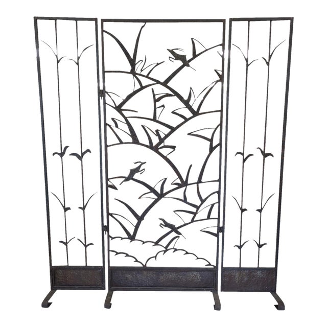 Hand-Forged Iron Three-Panel Divider/Floor Screen For Sale