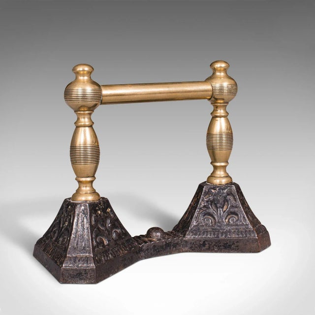 C.1880 Victorian Antique English Brass Iron Fireside Tool Rests Fire Dog- a Pair For Sale - Image 4 of 13