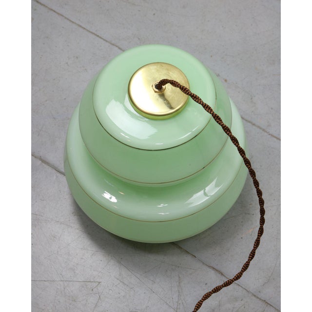 Mid-Century Pendant Lamp in Green Glass and Brass For Sale - Image 13 of 15