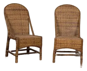 Pair of Burmese Vintage Country Style Woven Rattan and Bamboo Chairs