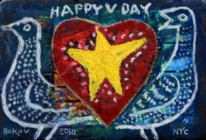Konstantin Bokov, Happy V Day, Oil and Mixed Media Collage With Found Objects, Signed l.l.