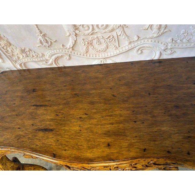 Italian Rococo Style Hand- Carved Walnut Console Table For Sale - Image 9 of 15