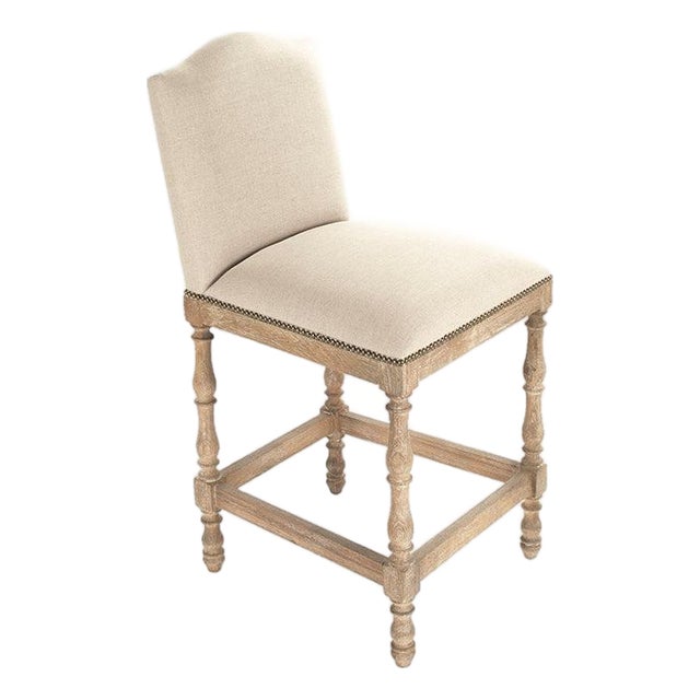 Aria Counter Stool - Natural Linen / Limed Grey Oak Frame For Sale