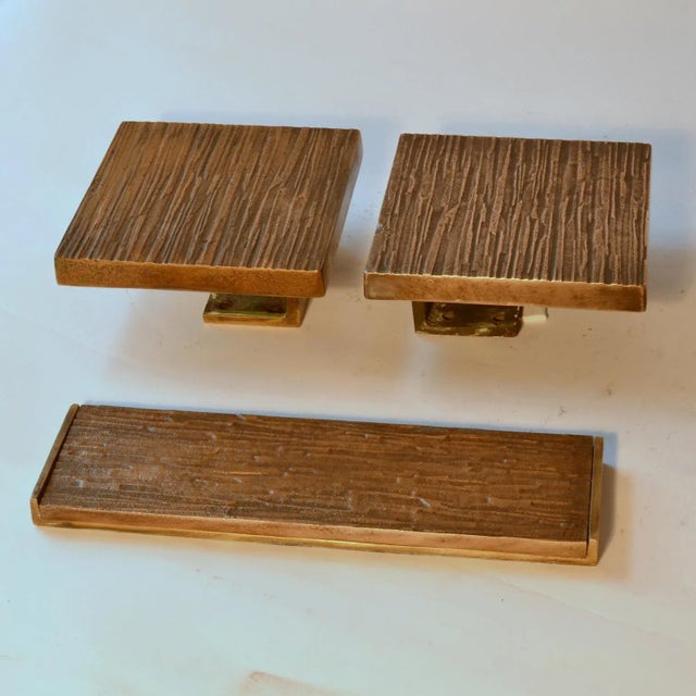 Square Bronze Push and Pull Door Handles and Letterbox, Set of 3 For Sale - Image 4 of 9