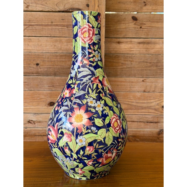Antique Art Nouveau Etruria Cretona Polychrome Floral Bottle Vase - 18" For Sale In Naples, FL - Image 6 of 12