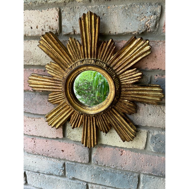 1950s Italian 14.5" Giltwood Sunburst Wall Mirror For Sale - Image 16 of 18