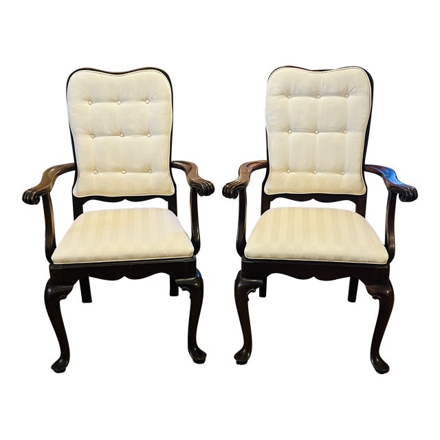 Ethan Allen Court Cherry Queen Anne CanedBack Arm Chairs a