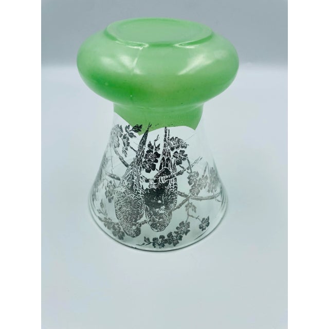 Transparent Mid 20th Century Parrot Motif Silver Overlay and Mint Colored Vase For Sale - Image 8 of 12