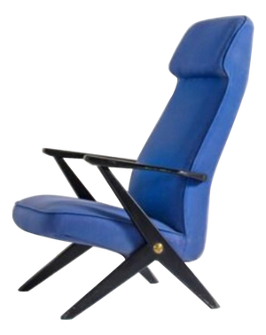 Vintage Italian Blue Armchair in Wood and Fabric, 1950s