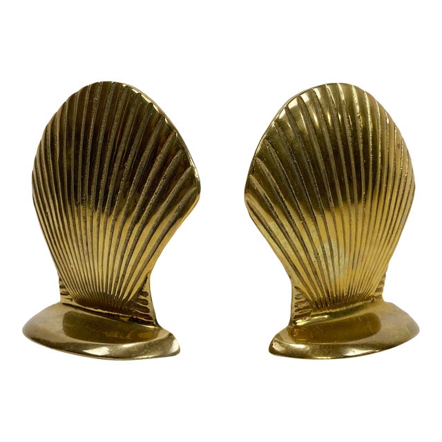 Vintage Brass Clam Shell Bookends, a Pair For Sale