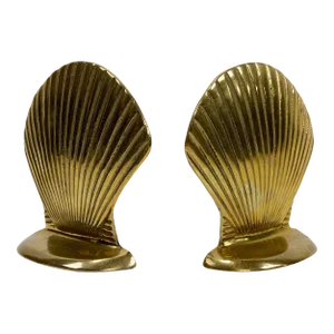 Vintage Brass Clam Shell Bookends, a Pair