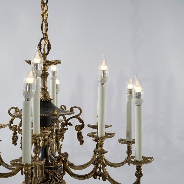 Antique French Empire Style Ebonized Bronze 12 Light Chandelier C1930 For Sale - Image 6 of 18