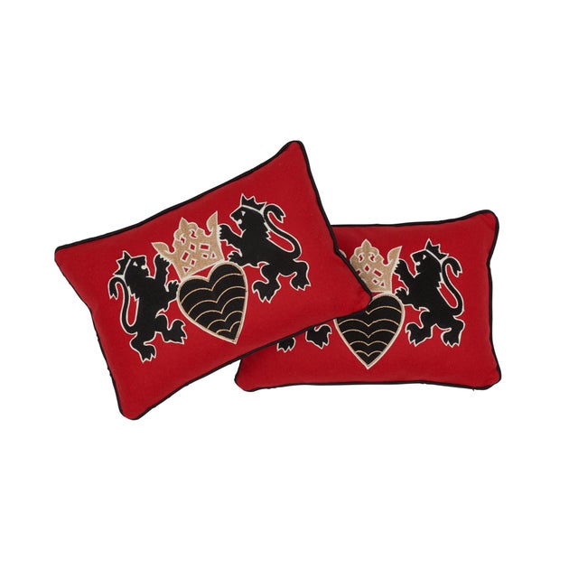 Contemporary Schumacher Lionheart Applique Lumbar Pillow in Red Black Gold For Sale In Charlotte - Image 6 of 9