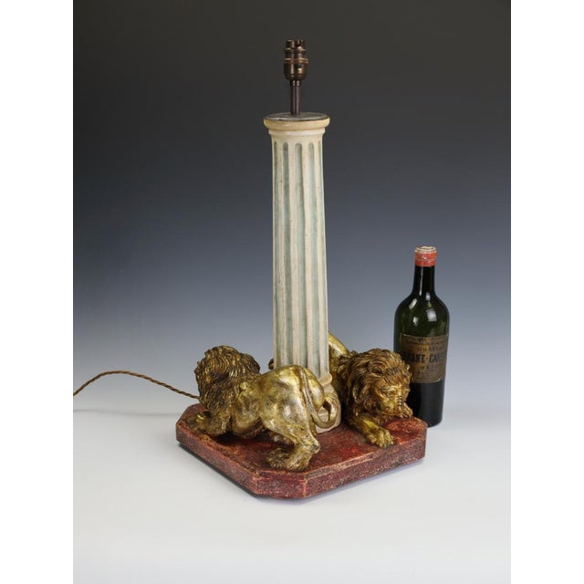 Late 19th Century Neoclassical Grand Tour Lion and Fluted Column Table Lamp in Gilt Wood, 1880 For Sale - Image 5 of 18