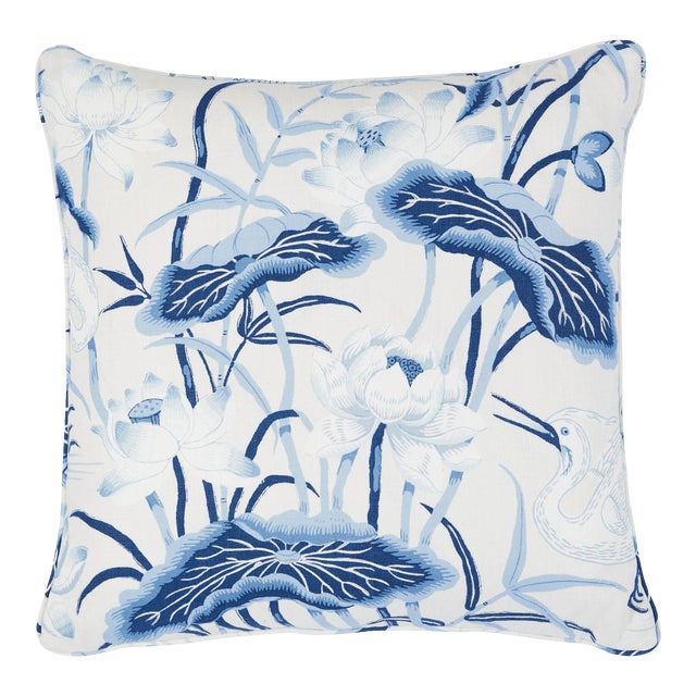 Schumacher Lotus Garden Pillow in Porcelain For Sale