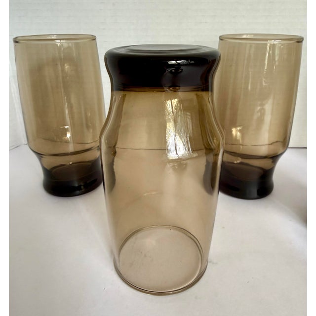 Mid-Century Modern Set of 5 Mid-Century Modern Smoky Brown Architectural Beverage Glasses For Sale - Image 3 of 7