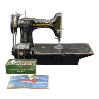 1951 Singer Featherweight 221 Sewing Machine With Original Attachments For Sale