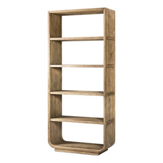Modern Wood Open Bookcase with Rounded Frame For Sale