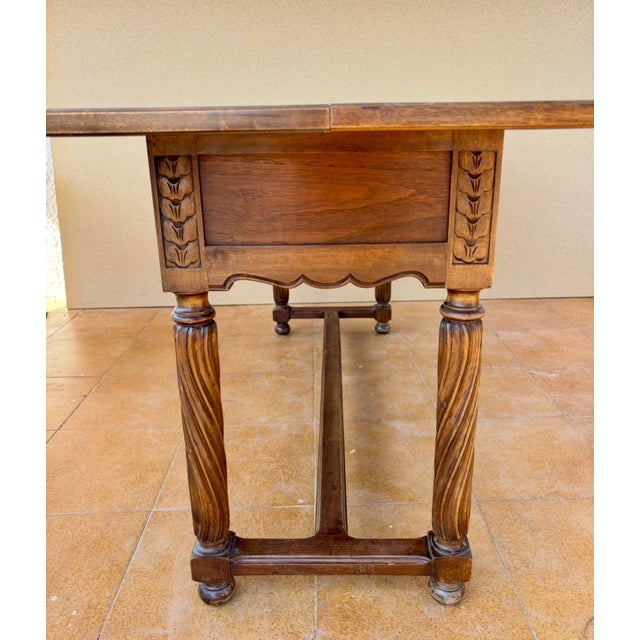 Spanish Walnut Drop-Leaf Table with Three Drawers, 1930s For Sale - Image 13 of 15