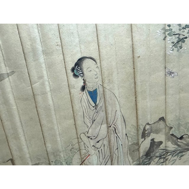 Antique Early 1800's Chinese Qing Dynasty Hand Painted Hand Fan Carved Wood Base For Sale - Image 14 of 18