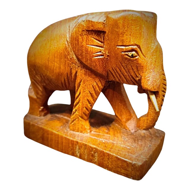 Vintage Rustic Artisan Craft Hand-Carved Wooden Elephant Figurine For Sale