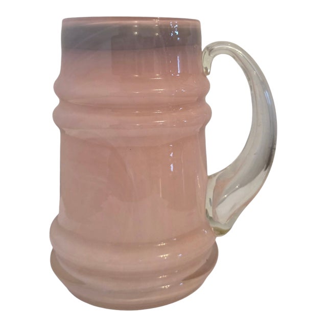 Postmodern Pink Opaline Art Glass Ringed Tankard Vase by Jerzy Sluczan-Orkusz, Poland For Sale