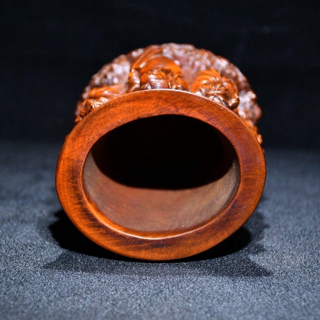 Wood Late 20th Century Finely Carved Boxwood Eight Immortals Pen Holder For Sale - Image 7 of 8