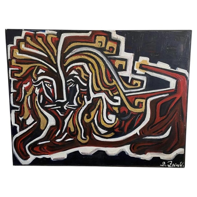 Daniela Zanelli, A Lion in Black Red and Yellow, 2000, Oil Painting on Canvas For Sale - Image 15 of 15
