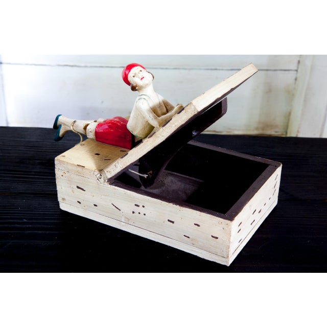 1920s Vintage Flapper Figurine Wood Box For Sale - Image 10 of 11