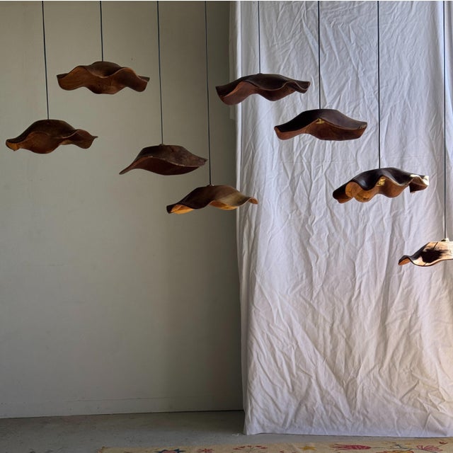 Flat Corrugated Leaf Pendant Light in Teak For Sale - Image 9 of 18