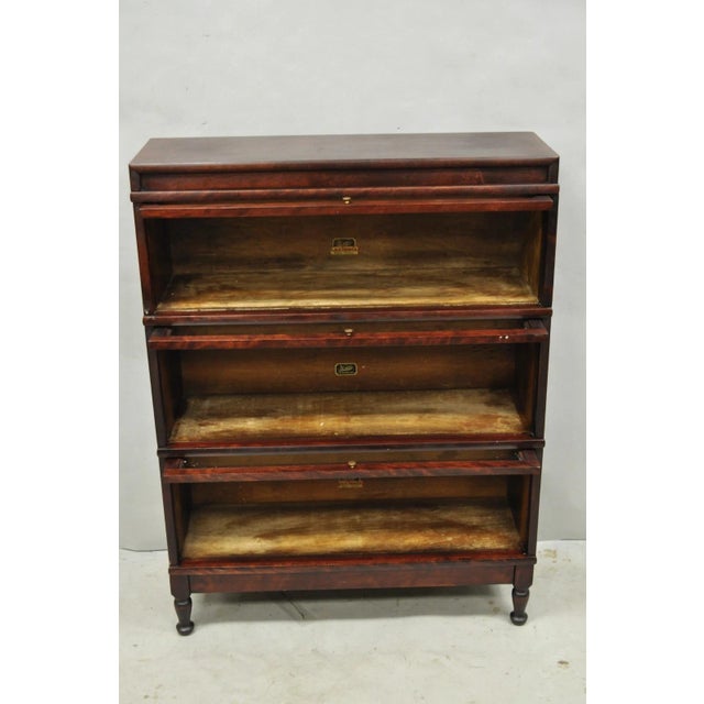 Antique Hale Mahogany 3 Section Stacking Barrister Glass Door Lawyers Bookcase For Sale - Image 9 of 16