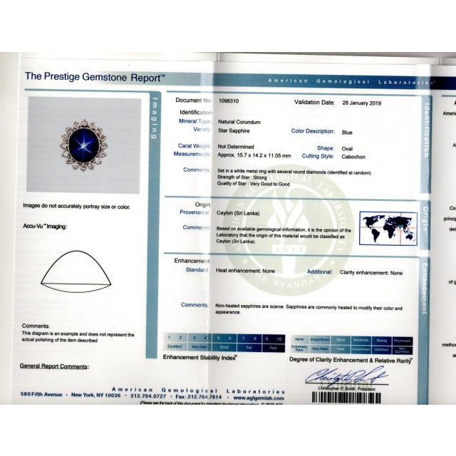 Agl Certified 30 Carat No Heat Ceylon Blue Star Sapphire & Diamond Halo Ring For Sale - Image 9 of 9