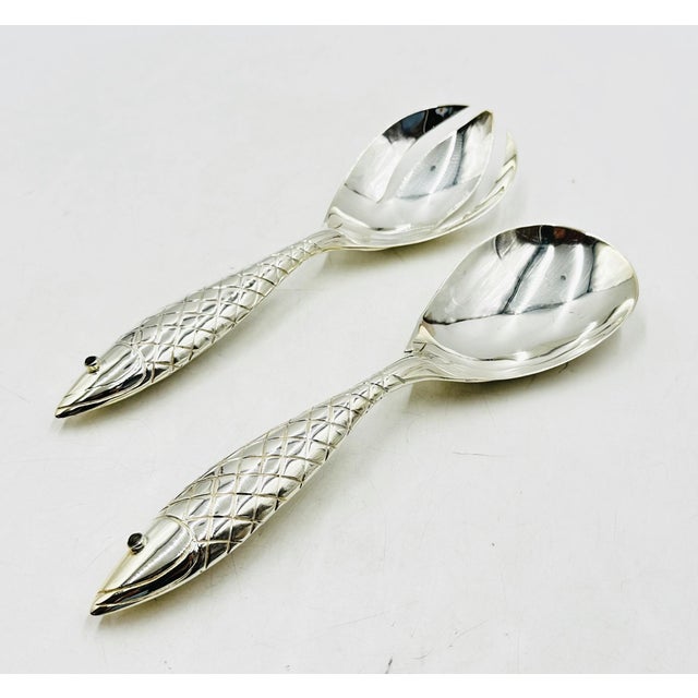 1980s Emilia Castillo for Los Castillo Taxco Silver Plate Fish Salad Serving Set - a Pair For Sale In Los Angeles - Image 6 of 14