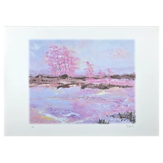 Martine Goeyens, Pink Blossoms, Original Lithograph, 2000s For Sale