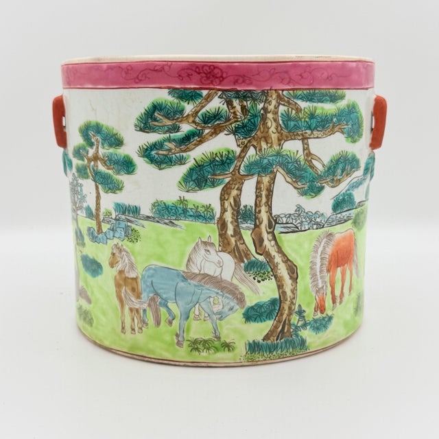 Ceramic Vintage Chinese Porcelain Jardinière After the Eight Horses of King Mu For Sale - Image 7 of 7