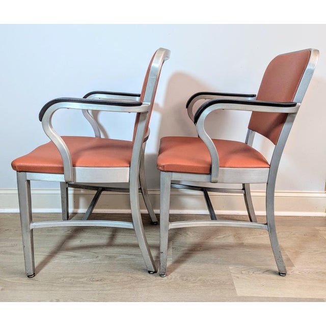 Mid-Century Modern Mid-Century Goodform Aluminum & Terracotta Vinyl Arm Chairs - A Pair For Sale - Image 3 of 14