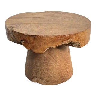 Reclaimed Solid Teak Wood Round Side Table, Modern Organic For Sale