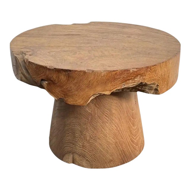 Reclaimed Solid Teak Wood Round Side Table, Modern Organic For Sale