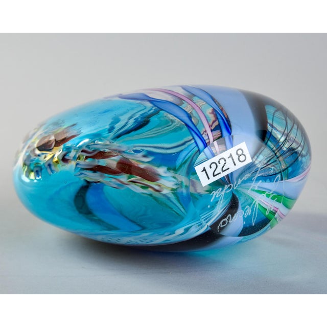 Mid-Century Modern Shades of Blue With Gold Signed Fabiano Zanchi Murano Glass Sculpture For Sale - Image 3 of 9