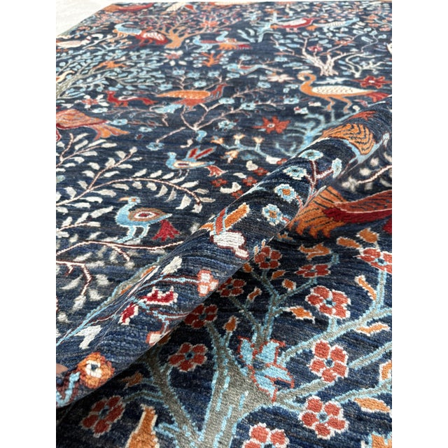 Textile Tree of Life Area Rug, Hand-Knotted Wool, Pictorial, 6x9, Navy & Rust For Sale - Image 7 of 11