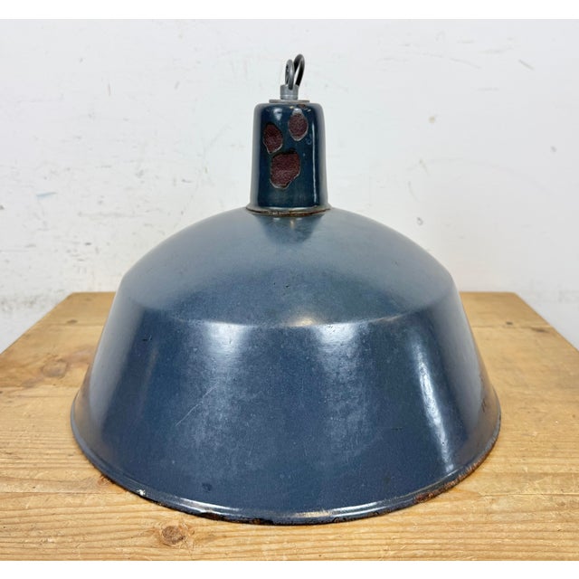 Industrial Dark Blue Enamel Pendant Lamp from Emax, 1960s For Sale - Image 11 of 18