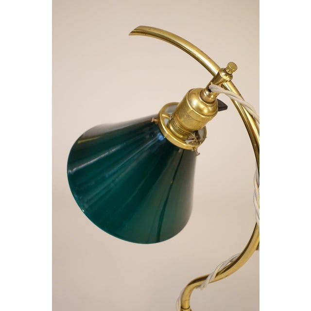 1910s Vintage Faries Industrial Machine Age Brass 'C' Table Emeralite Shade Lamp 1910's Oc White Era Original Pristine Condition For Sale - Image 5 of 13