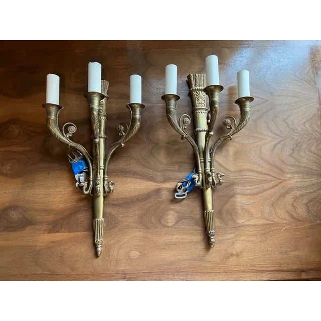 Gold Solid Cast Bronze Sconces - a Pair For Sale - Image 8 of 8