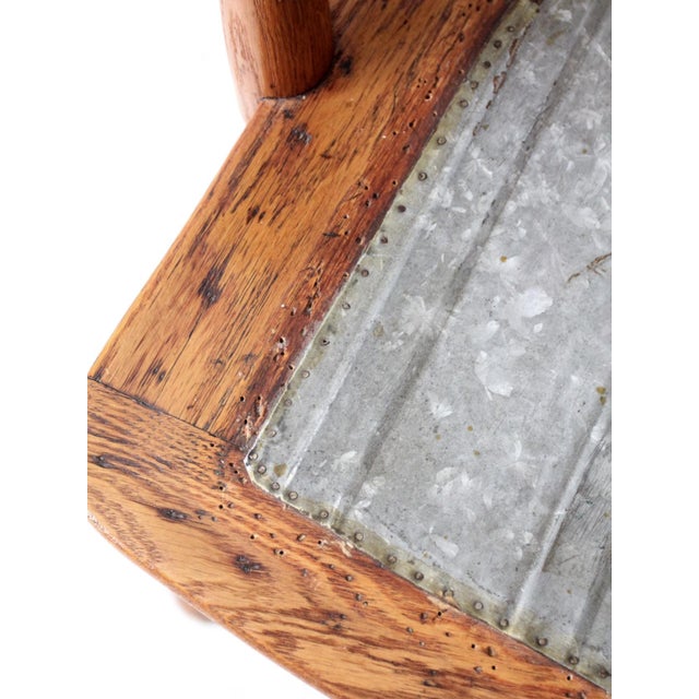 Antique Arts & Crafts Wood Armchair With Metal Seat For Sale - Image 10 of 18