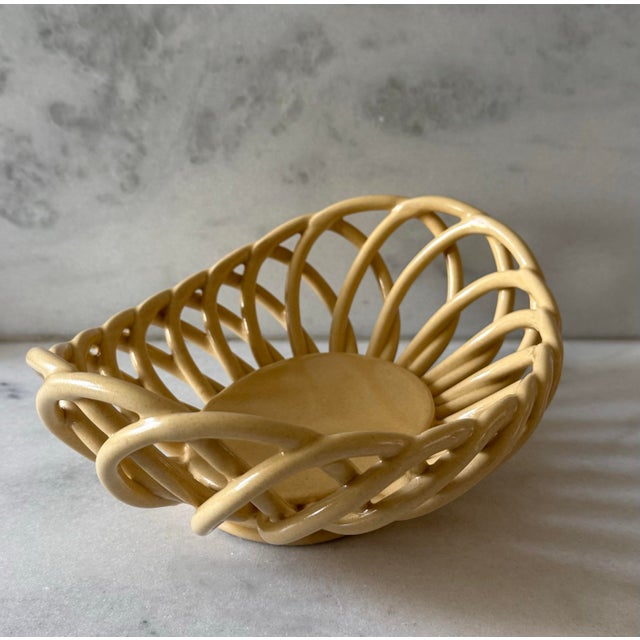 Farmhouse Vintage Ceramic Lattice Basket Bowl For Sale - Image 3 of 8
