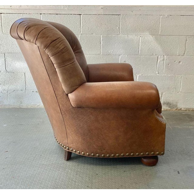 Hickory Furniture Vintage Leather Hickory Writers Chair | Soft Brown Leather Desk Chair | Mid Century Office Accent | Rustic Study Seating For Sale - Image 4 of 11