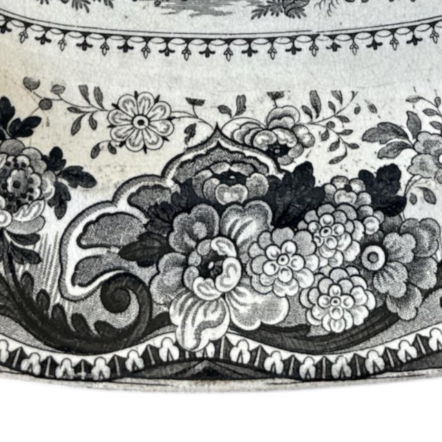 Antique English Black Transferware Platter “Italian Buildings” by P. Hall, C. 1820–1840 For Sale In Los Angeles - Image 6 of 8